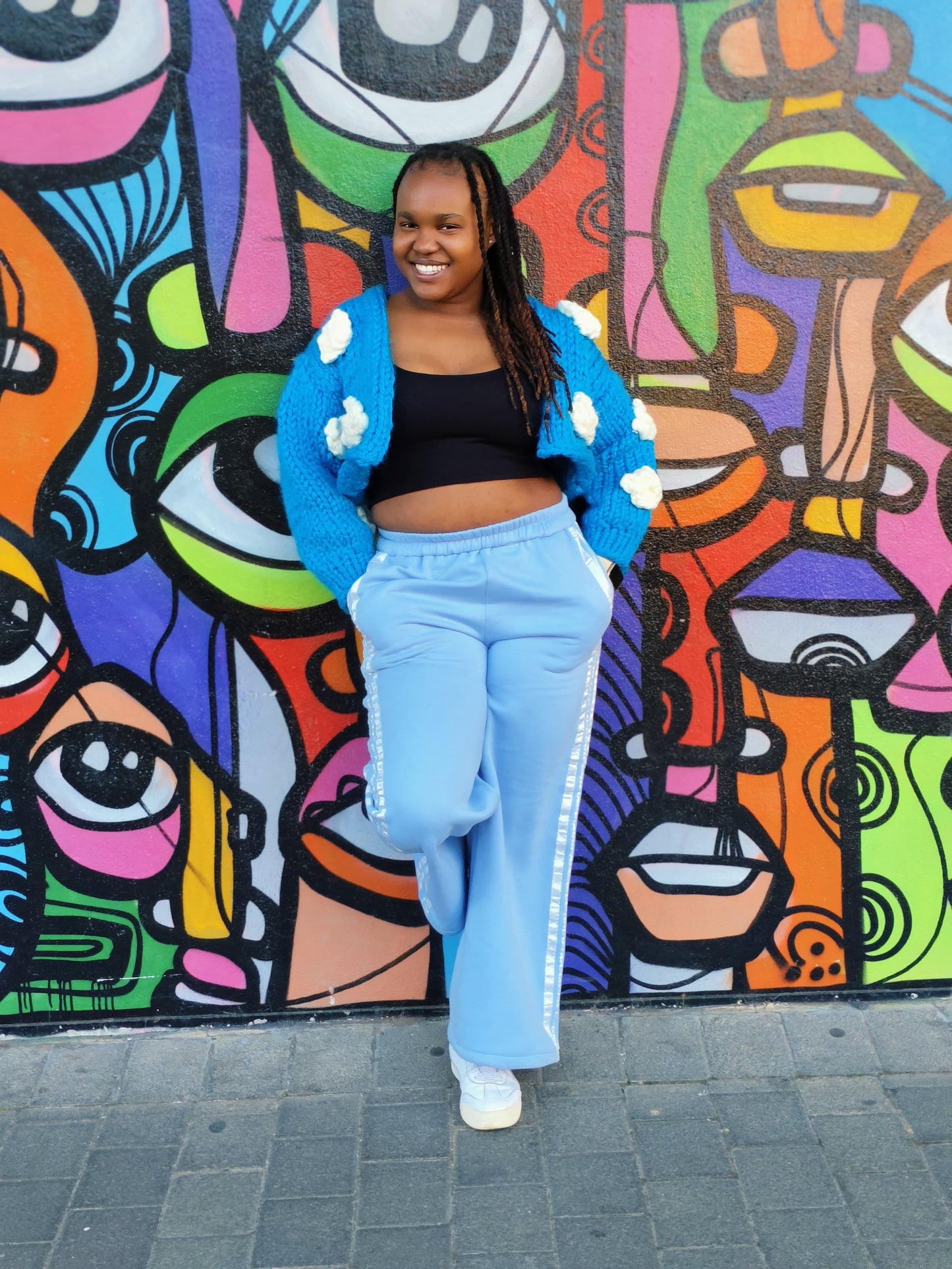 Handmade cloud knit cardigan chunk oversized knitwear with clouds,balloon sleeves,charity wool