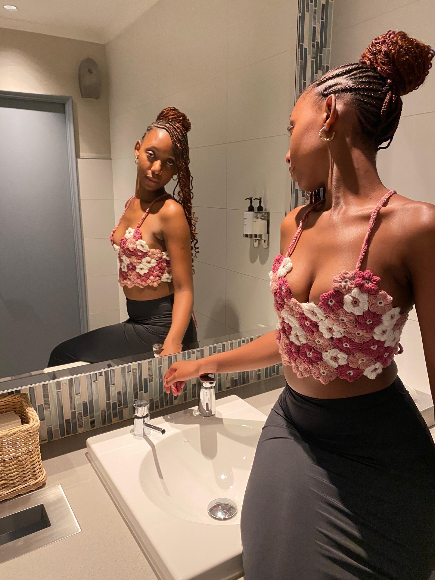 Floral Crochet Crop Top – Handcrafted Bloom Bustier