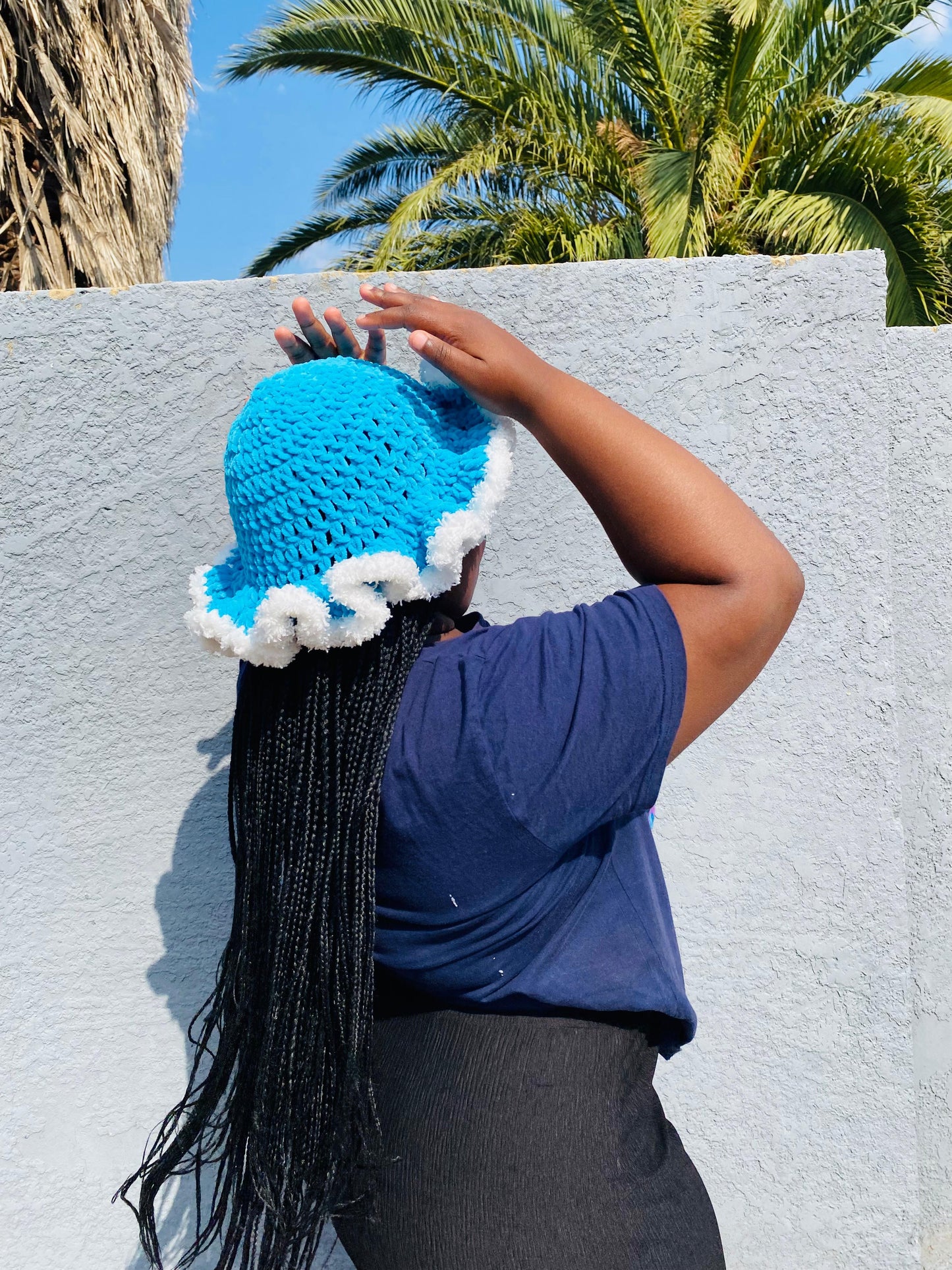 Sky Blue Ruffle Edge Crochet Hat – Handmade by Celestial Couture