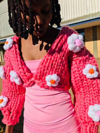 Chunky Flower Bloom Cardigan – Handcrafted Statement Knit