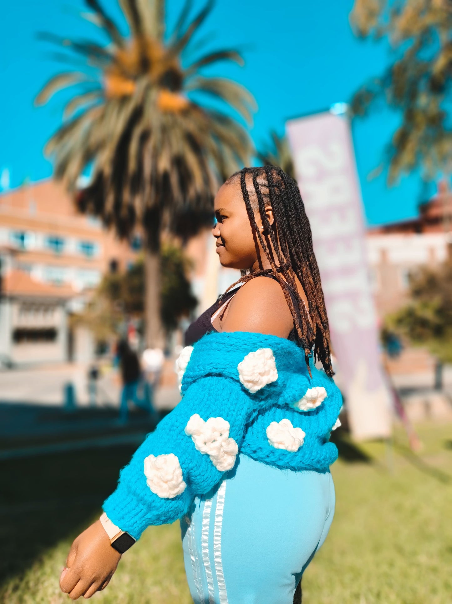 Handmade cloud knit cardigan chunk oversized knitwear with clouds,balloon sleeves,charity wool