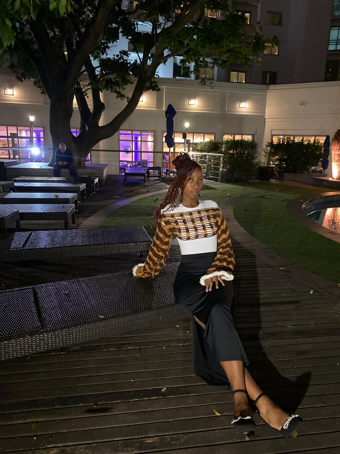 Handmade Crochet Off-Shoulder Shrug – Brown & White Wave Pattern