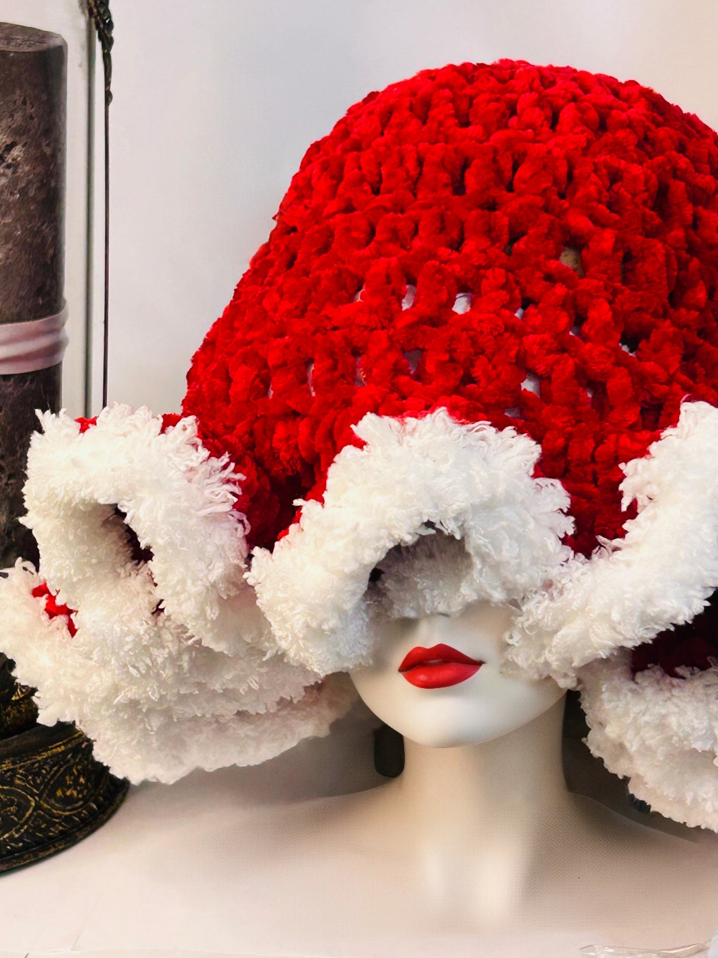 Red and white ruffle hat