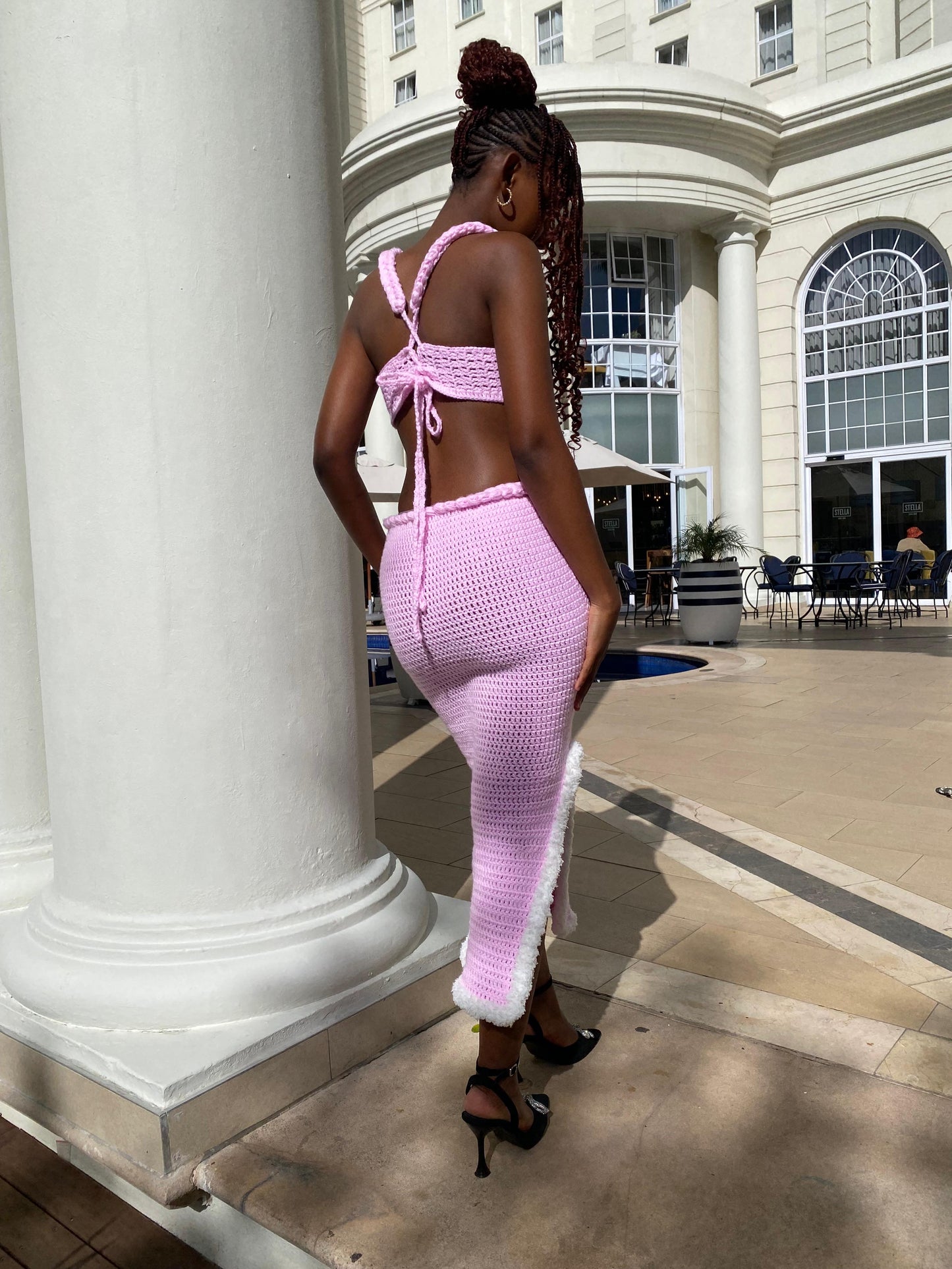 Handmade Crochet top and skirt with strap and braid