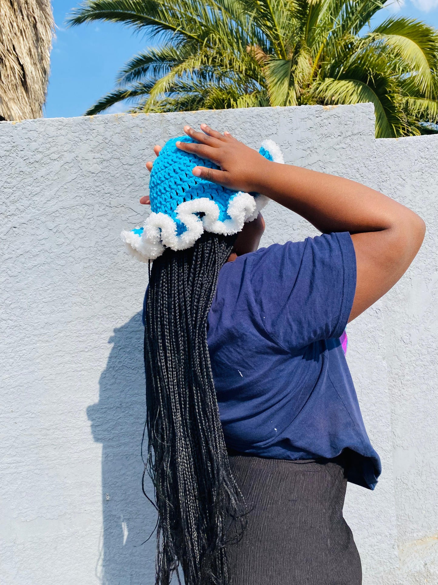 Sky Blue Ruffle Edge Crochet Hat – Handmade by Celestial Couture