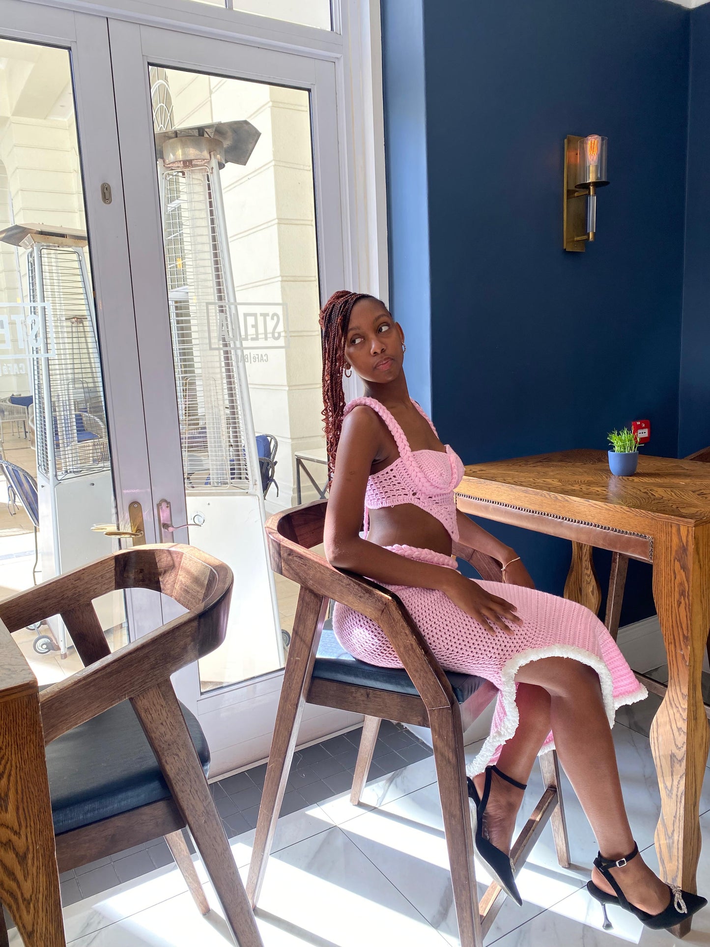 Handmade Crochet top and skirt with strap and braid