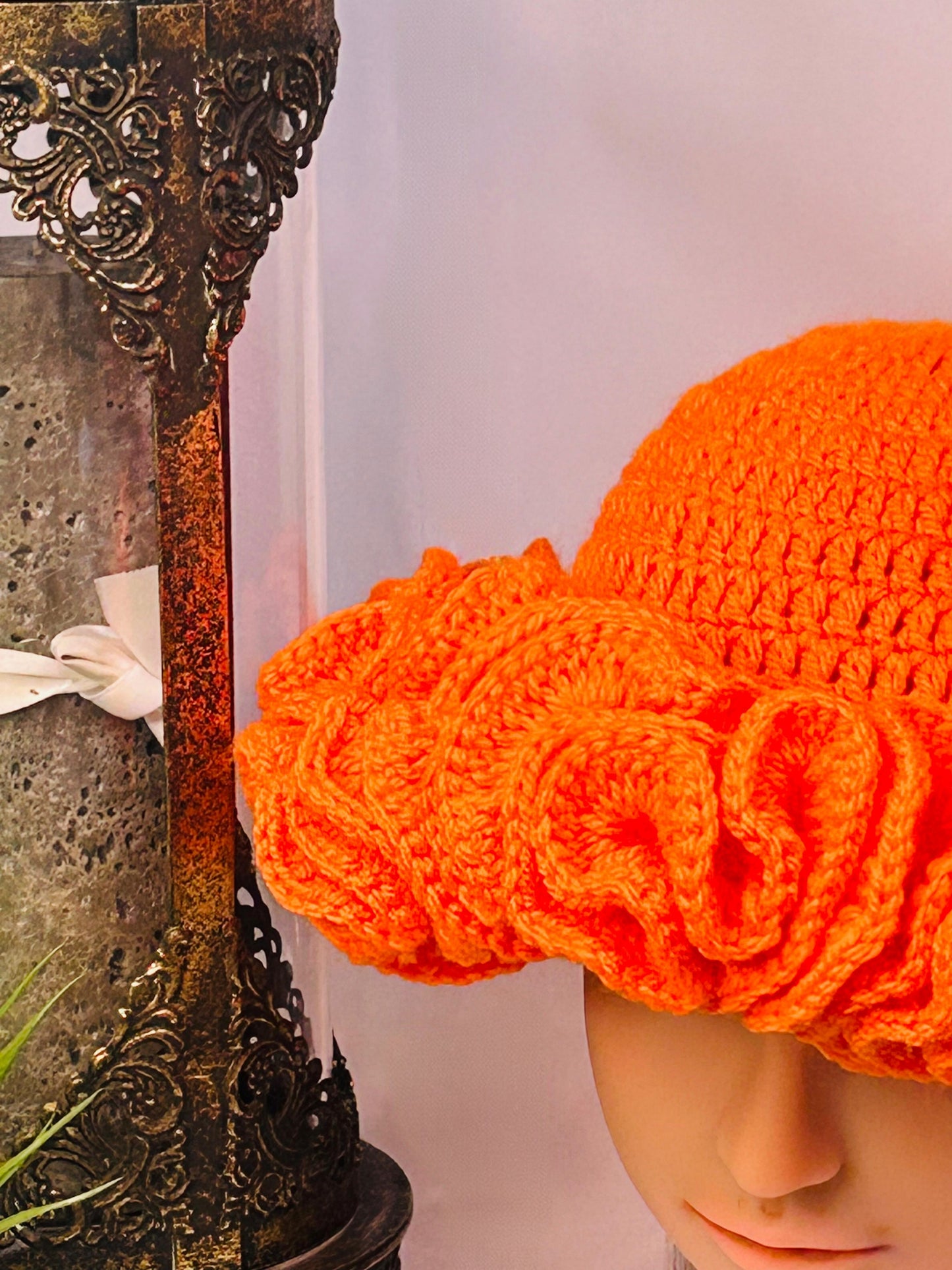 Bold Ruffle Crochet Hat – Orange Pop