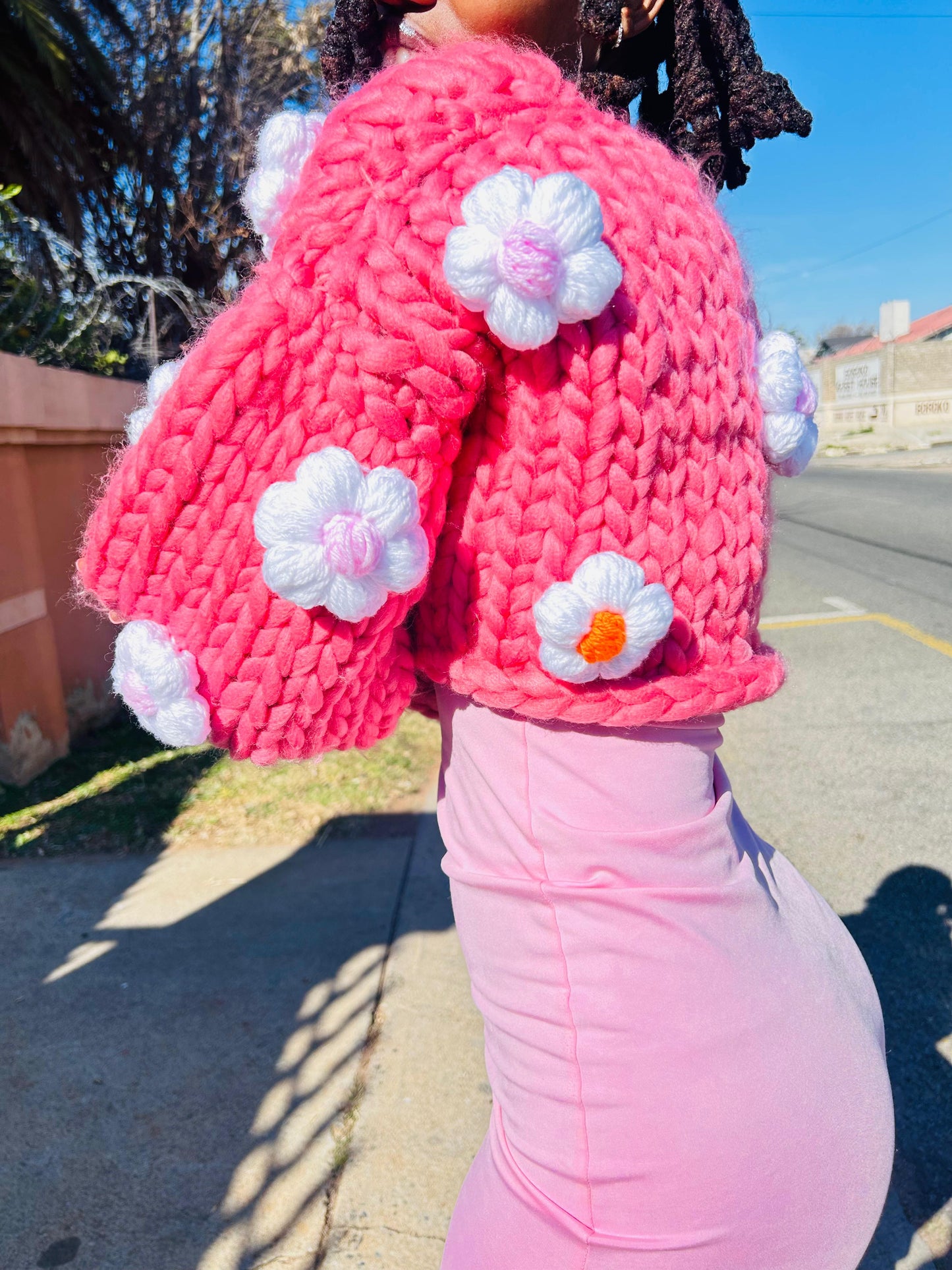 Chunky Flower Bloom Cardigan – Handcrafted Statement Knit