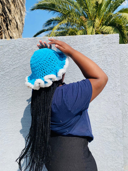 Sky Blue Ruffle Edge Crochet Hat – Handmade by Celestial Couture