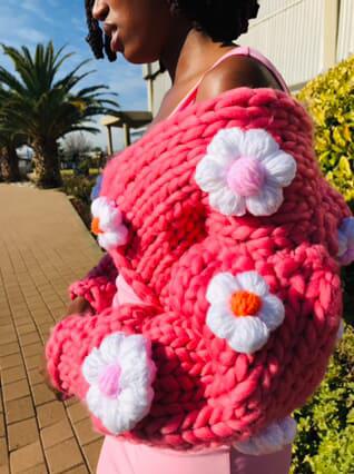 Chunky Flower Bloom Cardigan – Handcrafted Statement Knit