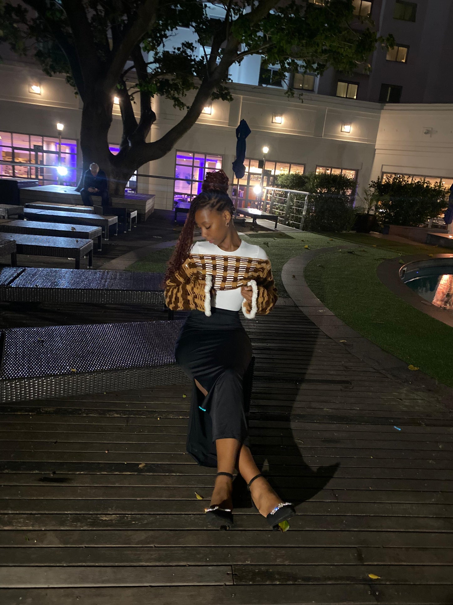 Handmade Crochet Off-Shoulder Shrug – Brown & White Wave Pattern