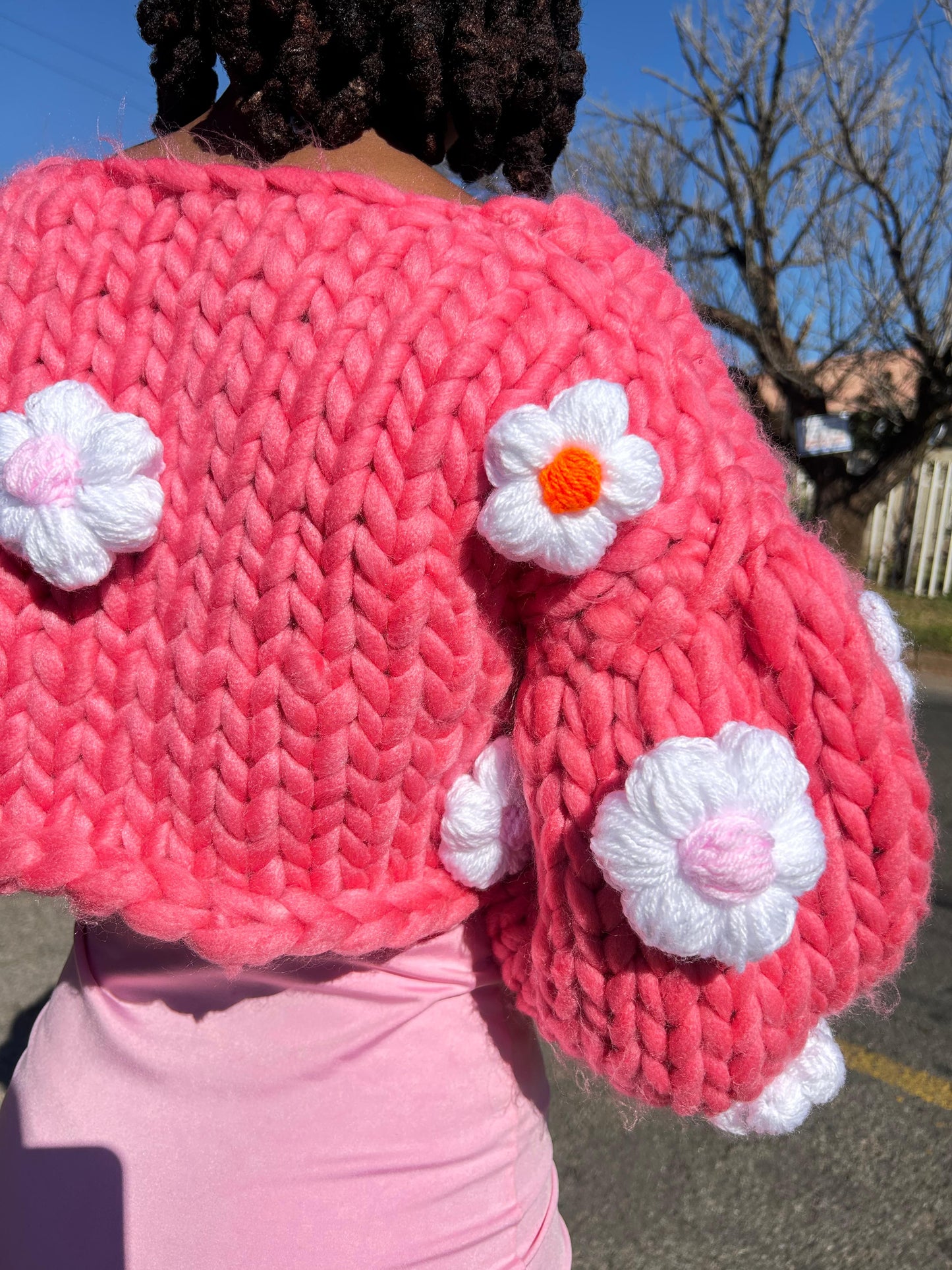 Chunky Flower Bloom Cardigan – Handcrafted Statement Knit