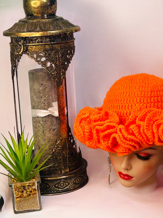 Bold Ruffle Crochet Hat – Orange Pop