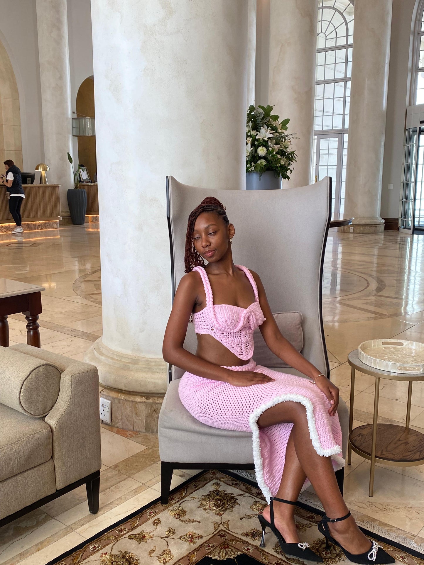 Handmade Crochet top and skirt with strap and braid