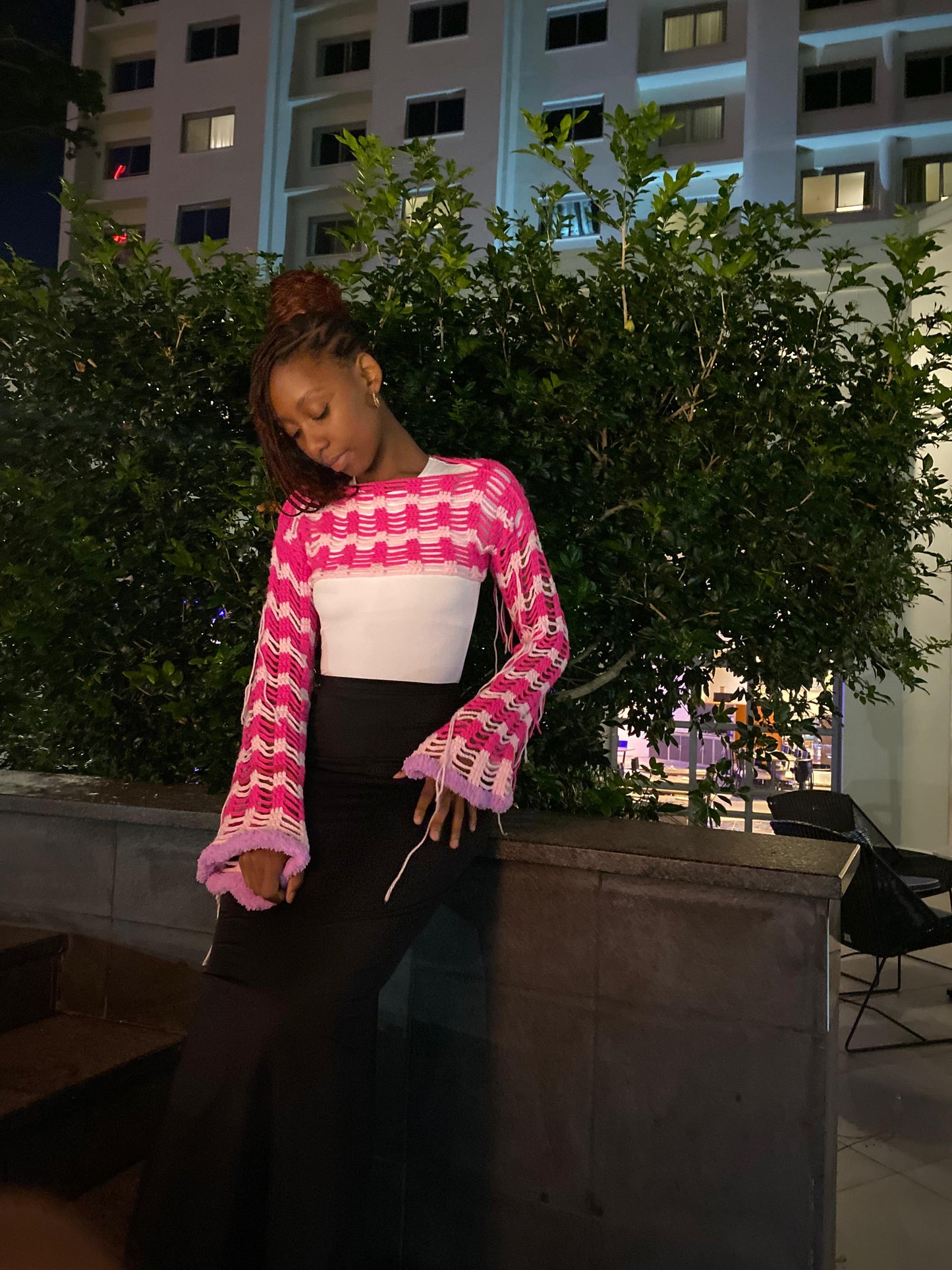 Wavy Crochet Shrug – Pink Ombre Statement Sleeves