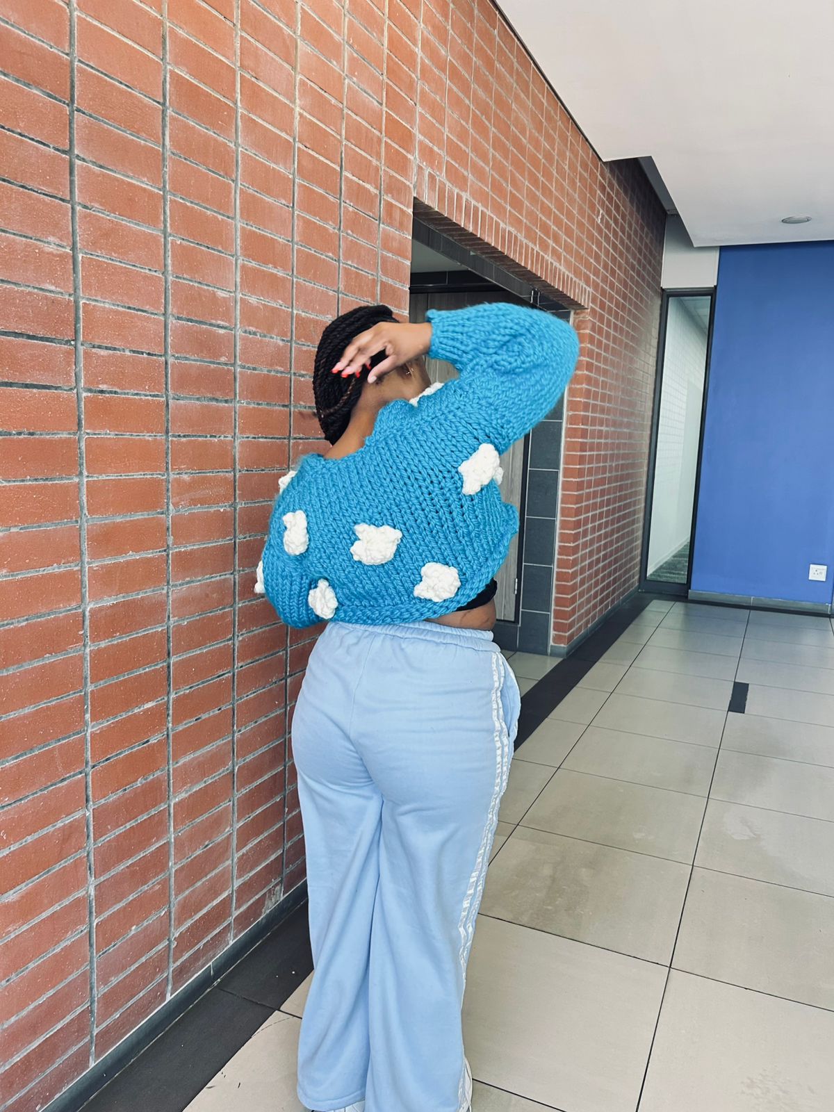 Handmade cloud knit cardigan chunk oversized knitwear with clouds,balloon sleeves,charity wool